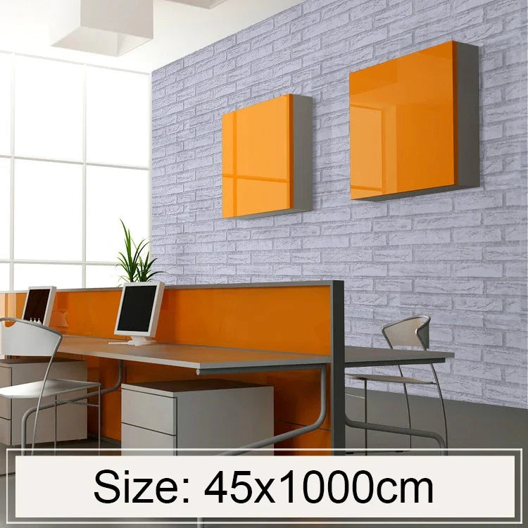 Papier peint autocollant décoratif créatif en brique blanche 3D, chambre, salon, mur, rouleau de papier peint étanche, taille : 45 x 1000cm, brique blanche