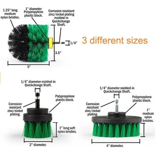 Kit de 3 brosses de nettoyage pour salle de bain et cuisine pour perceuse électrique, 3 en 1 (vert), 3 en 1 (bleu), 3 en 1 (rouge), 3 en 1 (jaune)