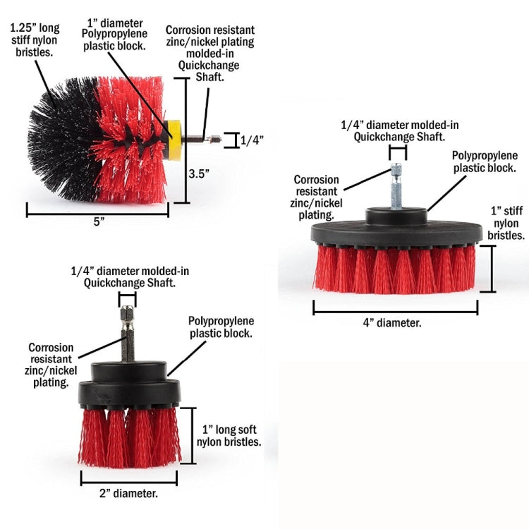 Kit de 3 brosses de nettoyage pour salle de bain et cuisine pour perceuse électrique, 3 en 1 (vert), 3 en 1 (bleu), 3 en 1 (rouge), 3 en 1 (jaune)