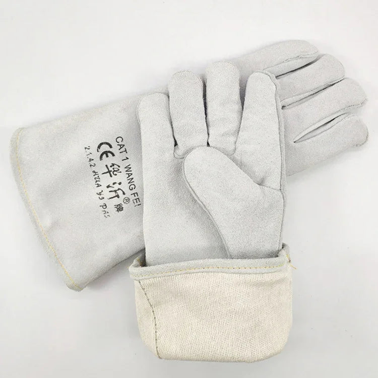 246# Gants de soudure isolants en cuir pleine fleur double couche résistants à l'usure, haute température, protection du travail en cuir, taille : 34*16cm, 246#