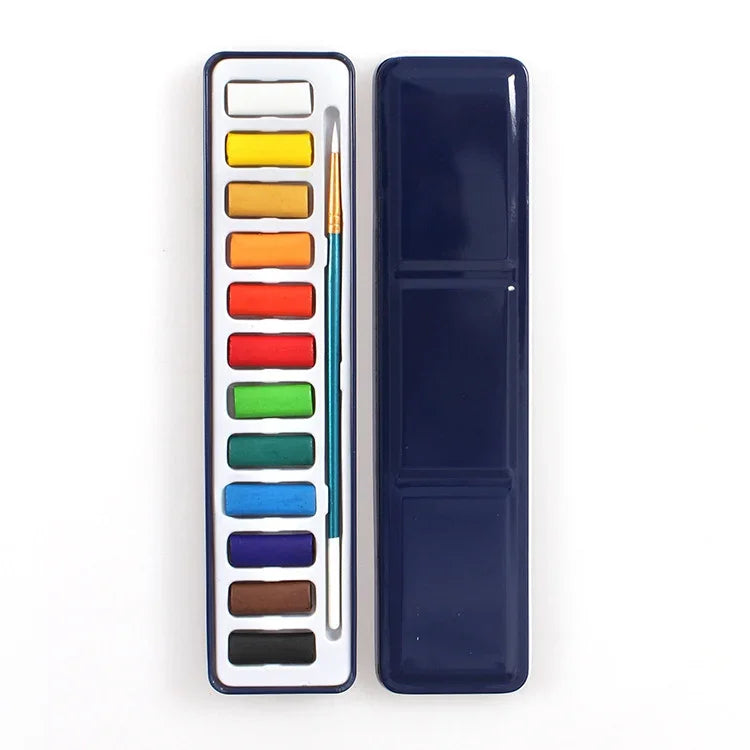 Boîte portable de 12 couleurs Peintures aquarelles solides pour artiste, étudiant, extérieur, aquarelle, croquis, papeterie, 12 couleurs