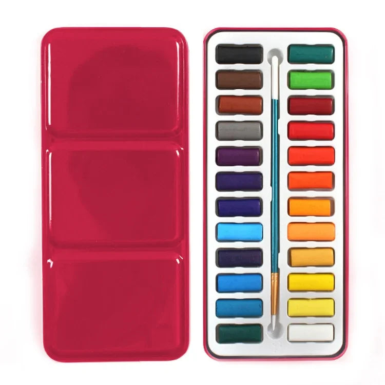 Set de peinture aquarelle solide portable de 24 couleurs avec boîte en fer pour artiste, étudiant, croquis extérieur, papeterie, 24 couleurs