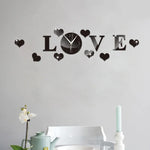 Horloge LOVE créative en miroir acrylique autocollant mural DIY, Horloge LOVE miroir acrylique (Noir), Horloge LOVE miroir acrylique (Or), Horloge LOVE miroir acrylique (Argent)