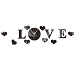Horloge LOVE créative en miroir acrylique autocollant mural DIY, Horloge LOVE miroir acrylique (Noir), Horloge LOVE miroir acrylique (Or), Horloge LOVE miroir acrylique (Argent)