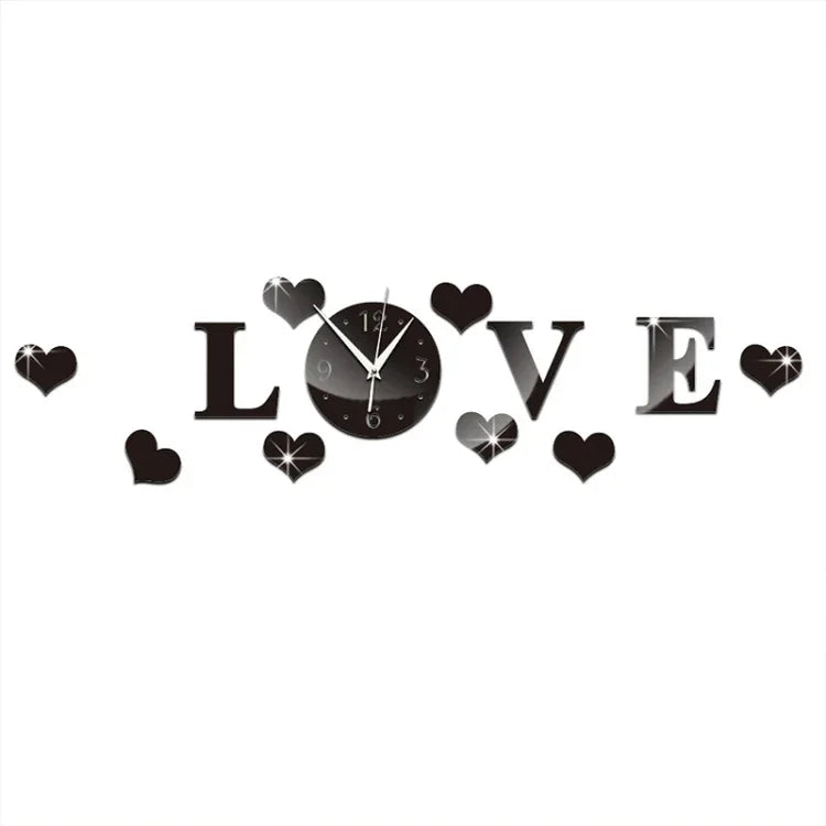 Horloge LOVE créative en miroir acrylique autocollant mural DIY, Horloge LOVE miroir acrylique (Noir), Horloge LOVE miroir acrylique (Or), Horloge LOVE miroir acrylique (Argent)