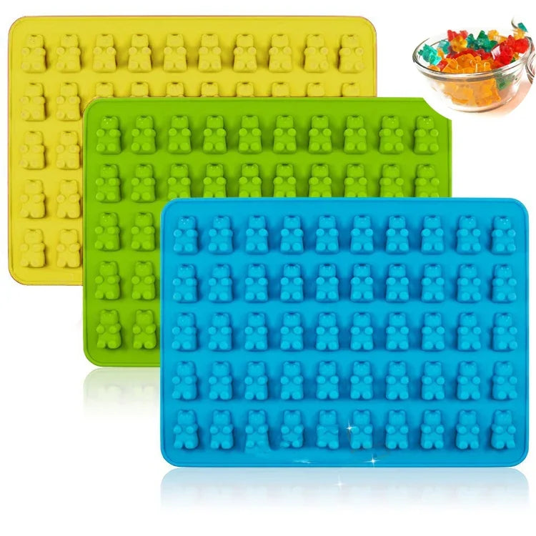 2 PCS Moule en silicone pour chocolat petit ours 50 trous, moule à biscuits, moule à bonbons, livraison couleur aléatoire, Taille : 19*13.7*1cm, 50 cases
