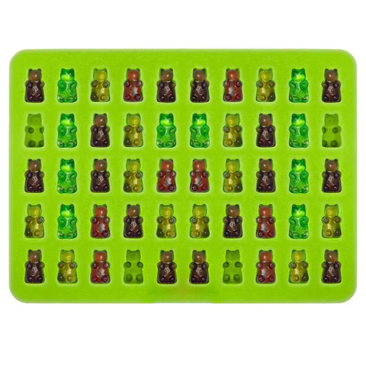 2 PCS Moule en silicone pour chocolat petit ours 50 trous, moule à biscuits, moule à bonbons, livraison couleur aléatoire, Taille : 19*13.7*1cm, 50 cases