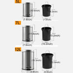 Poubelle à pédale couverte en acier inoxydable ronde et à la mode pour la maison, l'hôtel, le bureau, Taille : 7L, Taille : 7L