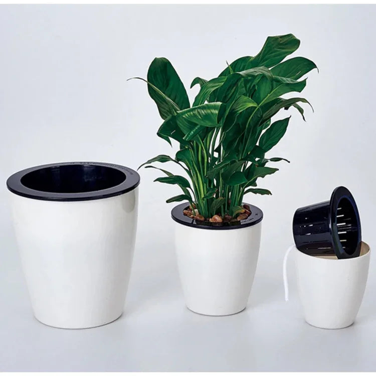 Pots à fleurs automatiques paresseux hydroponiques absorbant l'eau, pots à fleurs en résine plastique circulaire à double couche, auto-arrosage, diamètre : 13cm, hauteur : 13.7cm, diamètre : 13cm, hauteur : 13.7cm