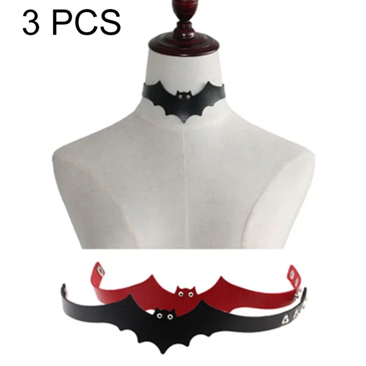 Collier en cuir style chauve-souris populaire, style européen et américain, livraison de couleur aléatoire, 3 pièces