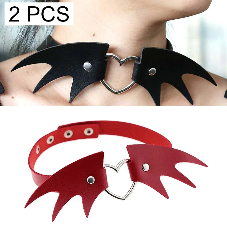 2 colliers ras du cou en cuir style punk européen et américain avec ailes de démon, couleur aléatoire, CBTXXQ