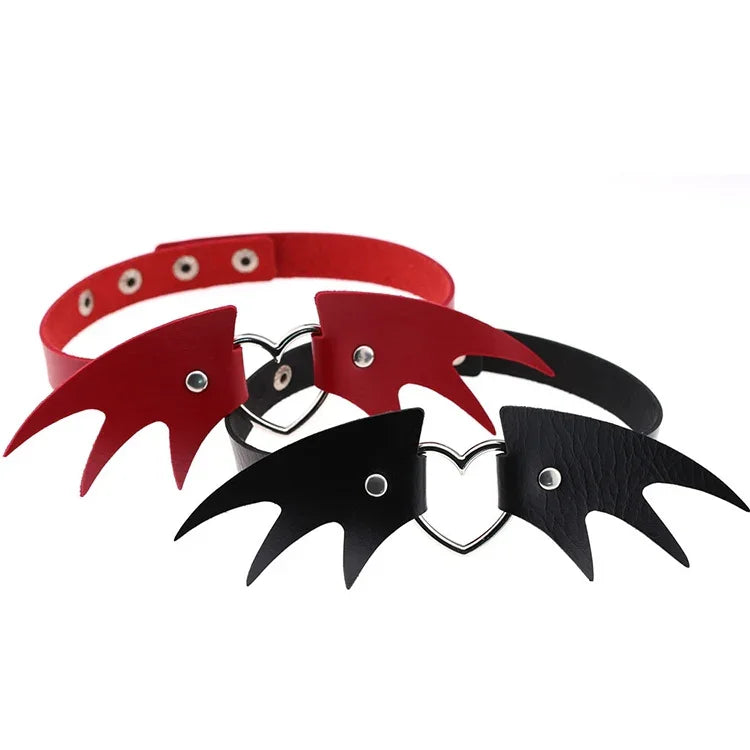 2 colliers ras du cou en cuir style punk européen et américain avec ailes de démon, couleur aléatoire, CBTXXQ
