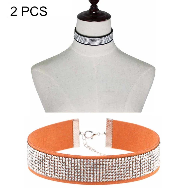 2 colliers ras-de-cou en flanelle tendance avec diamants, style européen et américain, livraison de couleur aléatoire, ZXQ