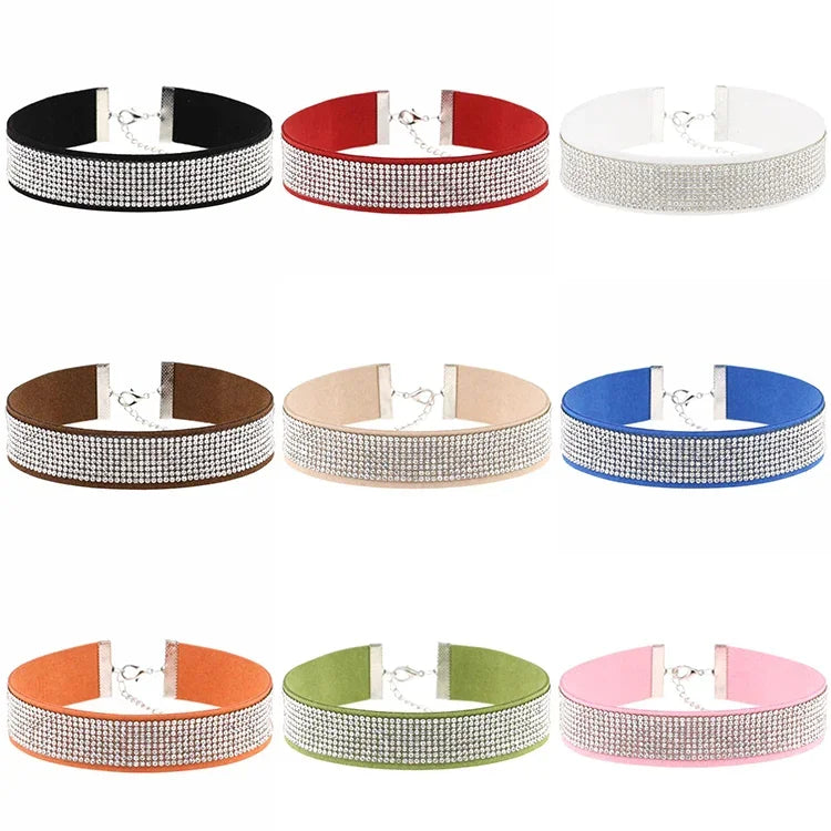 2 colliers ras-de-cou en flanelle tendance avec diamants, style européen et américain, livraison de couleur aléatoire, ZXQ