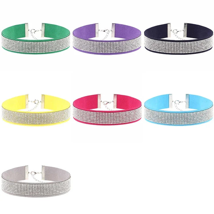 2 colliers ras-de-cou en flanelle tendance avec diamants, style européen et américain, livraison de couleur aléatoire, ZXQ