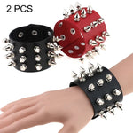 2 PCS Bracelet en Cuir à Rivets 3 Rangées, Style Punk Européen et Américain, Mode Exagérée à Pointe Conique, Livraison de Couleur Aléatoire