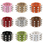 2 PCS Bracelet en Cuir à Rivets 3 Rangées, Style Punk Européen et Américain, Mode Exagérée à Pointe Conique, Livraison de Couleur Aléatoire