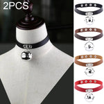 2 colliers ras-du-cou pour femme en cuir style punk japonais avec pendentif clochette, livraison couleur aléatoire, LD01