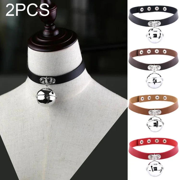 2 colliers ras-du-cou pour femme en cuir style punk japonais avec pendentif clochette, livraison couleur aléatoire, LD01