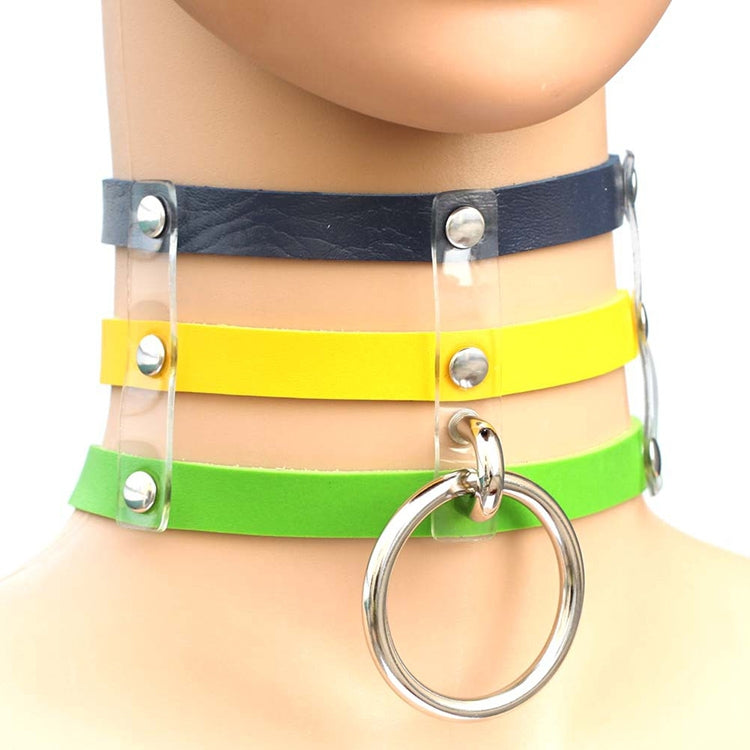 Collier en Cuir à Rivets Punk Gothique Mode Harajuku, Collier Cage à 3 Rangées, (Rouge+Blanc+Rouge), (Blanc), (Bleu Foncé+Jaune+Vert), (Magenta), (Bleu Foncé+Jaune+Bleu Foncé), Noir, (Rouge+Vert+Rouge), (Jaune), Café, (Violet), (Marron), 黑+红+黄       ...