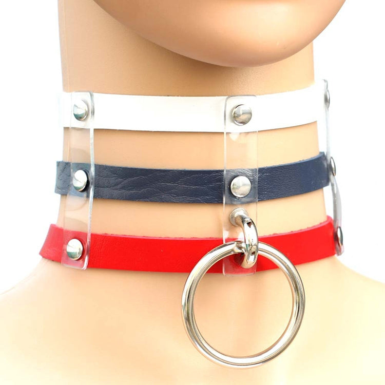 Collier en Cuir à Rivets Punk Gothique Mode Harajuku, Collier Cage à 3 Rangées, (Rouge+Blanc+Rouge), (Blanc), (Bleu Foncé+Jaune+Vert), (Magenta), (Bleu Foncé+Jaune+Bleu Foncé), Noir, (Rouge+Vert+Rouge), (Jaune), Café, (Violet), (Marron), 黑+红+黄       ...
