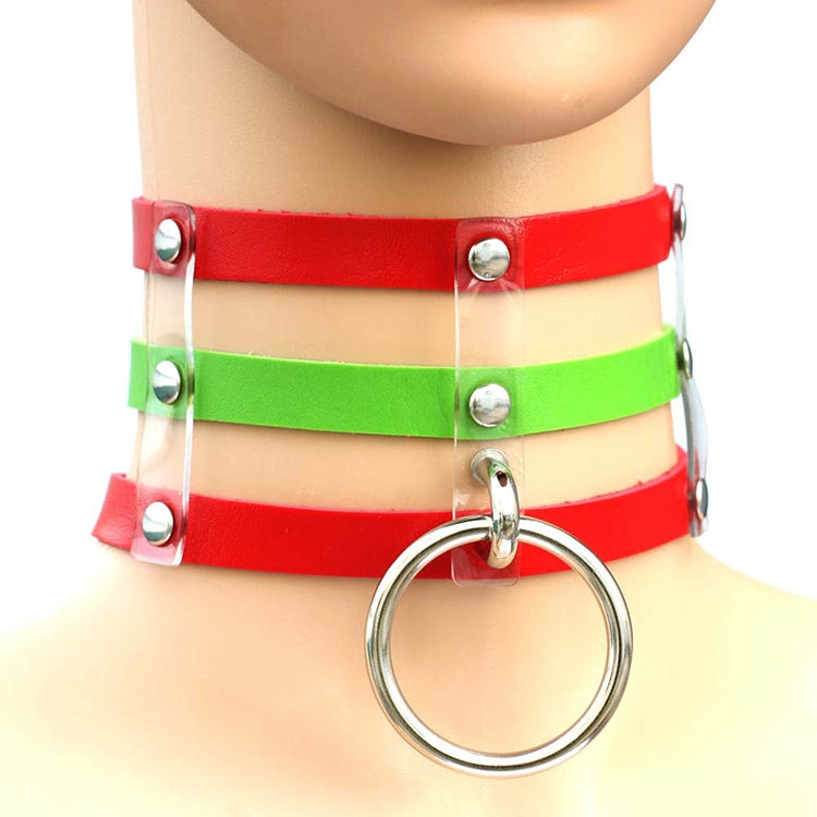 Collier en Cuir à Rivets Punk Gothique Mode Harajuku, Collier Cage à 3 Rangées, (Rouge+Blanc+Rouge), (Blanc), (Bleu Foncé+Jaune+Vert), (Magenta), (Bleu Foncé+Jaune+Bleu Foncé), Noir, (Rouge+Vert+Rouge), (Jaune), Café, (Violet), (Marron), 黑+红+黄       ...