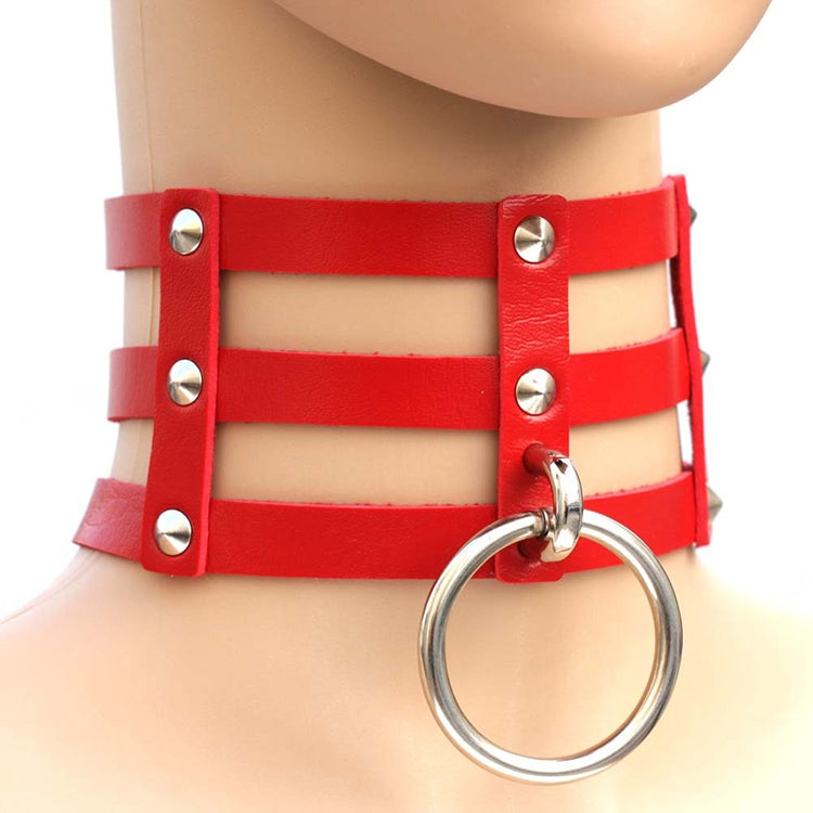 Collier en Cuir à Rivets Punk Gothique Mode Harajuku, Collier Cage à 3 Rangées, (Rouge+Blanc+Rouge), (Blanc), (Bleu Foncé+Jaune+Vert), (Magenta), (Bleu Foncé+Jaune+Bleu Foncé), Noir, (Rouge+Vert+Rouge), (Jaune), Café, (Violet), (Marron), 黑+红+黄       ...