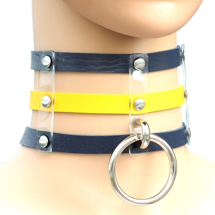 Collier en Cuir à Rivets Punk Gothique Mode Harajuku, Collier Cage à 3 Rangées, (Rouge+Blanc+Rouge), (Blanc), (Bleu Foncé+Jaune+Vert), (Magenta), (Bleu Foncé+Jaune+Bleu Foncé), Noir, (Rouge+Vert+Rouge), (Jaune), Café, (Violet), (Marron), 黑+红+黄       ...