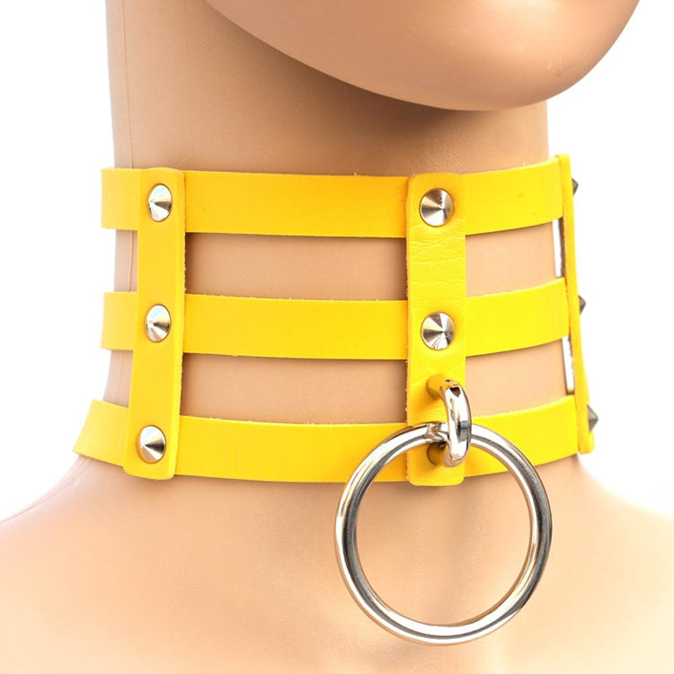 Collier en Cuir à Rivets Punk Gothique Mode Harajuku, Collier Cage à 3 Rangées, (Rouge+Blanc+Rouge), (Blanc), (Bleu Foncé+Jaune+Vert), (Magenta), (Bleu Foncé+Jaune+Bleu Foncé), Noir, (Rouge+Vert+Rouge), (Jaune), Café, (Violet), (Marron), 黑+红+黄       ...