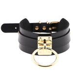 Collier ras du cou en cuir PU doré avec anneau simple de style Harajuku européen et américain, large, pour la rue, boîte de nuit, en forme de O, avec anneau doré