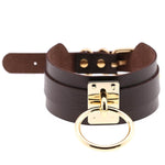 Collier ras du cou en cuir PU doré avec anneau simple de style Harajuku européen et américain, large, pour la rue, boîte de nuit, en forme de O, avec anneau doré