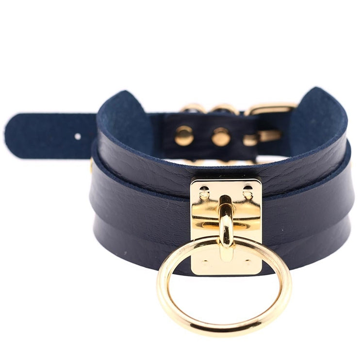 Collier ras du cou en cuir PU doré avec anneau simple de style Harajuku européen et américain, large, pour la rue, boîte de nuit, en forme de O, avec anneau doré