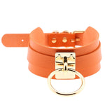 Collier ras du cou en cuir PU doré avec anneau simple de style Harajuku européen et américain, large, pour la rue, boîte de nuit, en forme de O, avec anneau doré