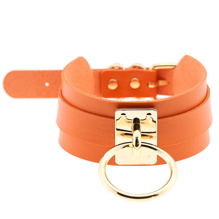 Collier ras du cou en cuir PU doré avec anneau simple de style Harajuku européen et américain, large, pour la rue, boîte de nuit, en forme de O, avec anneau doré