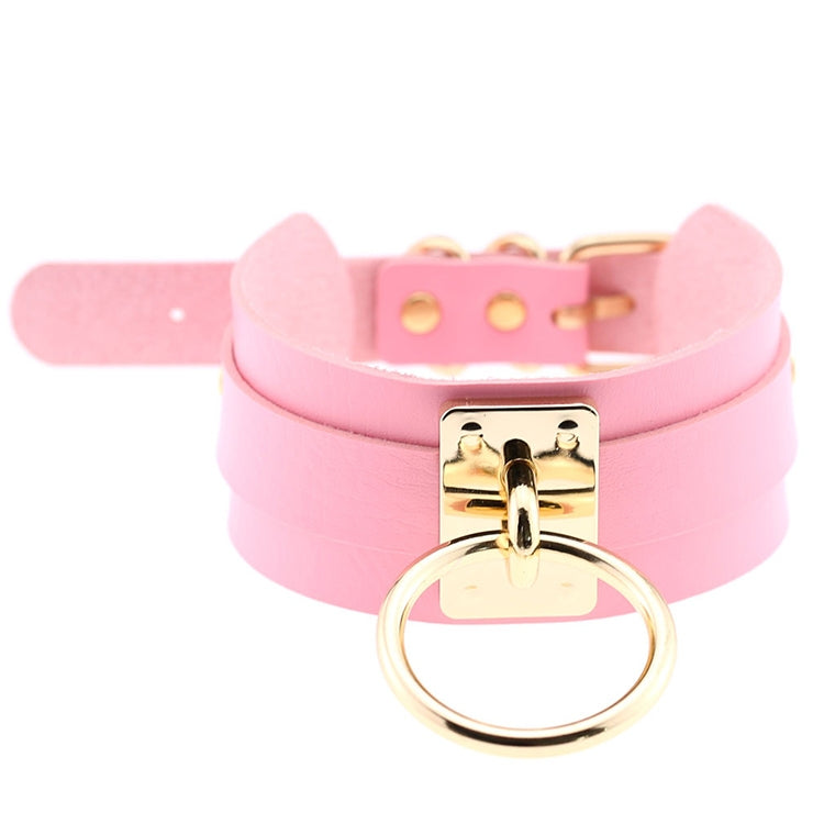 Collier ras du cou en cuir PU doré avec anneau simple de style Harajuku européen et américain, large, pour la rue, boîte de nuit, en forme de O, avec anneau doré