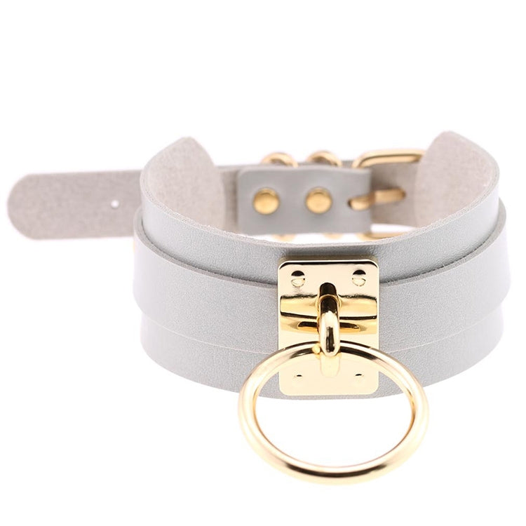 Collier ras du cou en cuir PU doré avec anneau simple de style Harajuku européen et américain, large, pour la rue, boîte de nuit, en forme de O, avec anneau doré