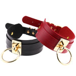 Collier ras du cou en cuir PU doré avec anneau simple de style Harajuku européen et américain, large, pour la rue, boîte de nuit, en forme de O, avec anneau doré