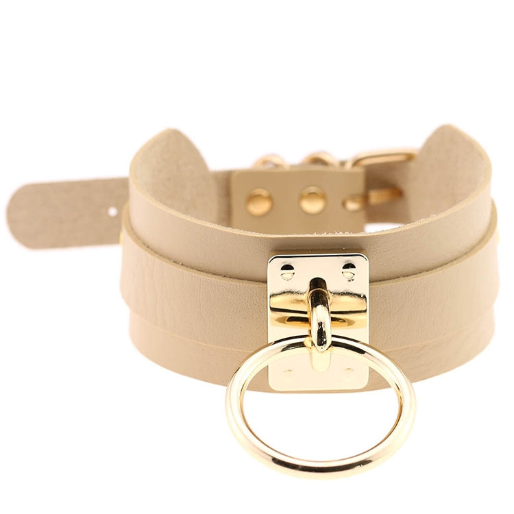 Collier ras du cou en cuir PU doré avec anneau simple de style Harajuku européen et américain, large, pour la rue, boîte de nuit, en forme de O, avec anneau doré