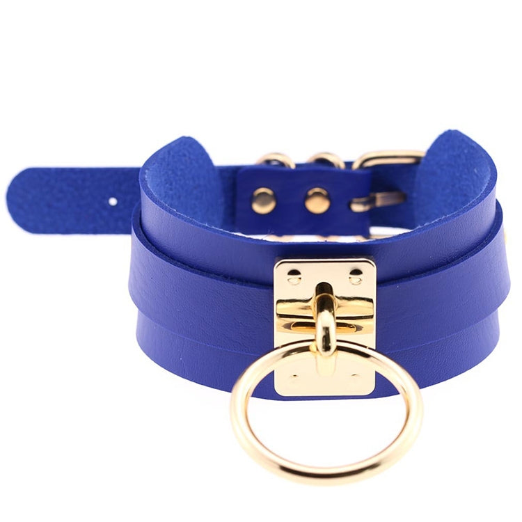 Collier ras du cou en cuir PU doré avec anneau simple de style Harajuku européen et américain, large, pour la rue, boîte de nuit, en forme de O, avec anneau doré
