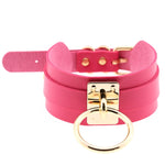 Collier ras du cou en cuir PU doré avec anneau simple de style Harajuku européen et américain, large, pour la rue, boîte de nuit, en forme de O, avec anneau doré