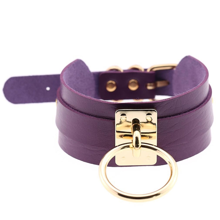 Collier ras du cou en cuir PU doré avec anneau simple de style Harajuku européen et américain, large, pour la rue, boîte de nuit, en forme de O, avec anneau doré