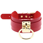 Collier ras du cou en cuir PU doré avec anneau simple de style Harajuku européen et américain, large, pour la rue, boîte de nuit, en forme de O, avec anneau doré