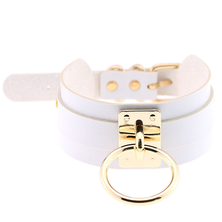 Collier ras du cou en cuir PU doré avec anneau simple de style Harajuku européen et américain, large, pour la rue, boîte de nuit, en forme de O, avec anneau doré