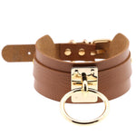Collier ras du cou en cuir PU doré avec anneau simple de style Harajuku européen et américain, large, pour la rue, boîte de nuit, en forme de O, avec anneau doré