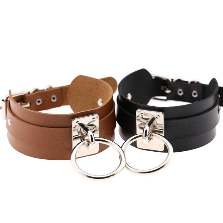Collier Ras-du-Cou O-Ring Harajuku Européen et Américain en Cuir PU Argenté, Large, Style Street-Snap, pour Nightclub, Anneau Argenté
