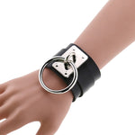 Collier Ras-du-Cou O-Ring Harajuku Européen et Américain en Cuir PU Argenté, Large, Style Street-Snap, pour Nightclub, Anneau Argenté