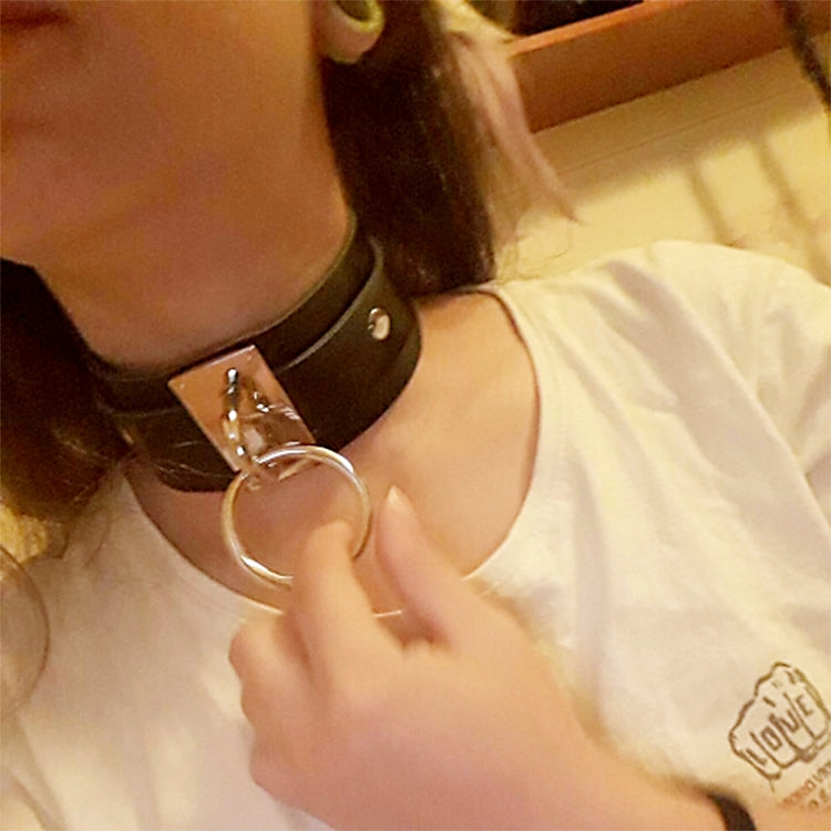 Collier Ras-du-Cou O-Ring Harajuku Européen et Américain en Cuir PU Argenté, Large, Style Street-Snap, pour Nightclub, Anneau Argenté