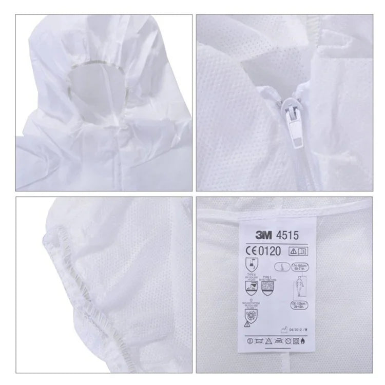 Combinaison de Sablage Anti-statique et Anti-chimique 3M 4515 Blanc Intégral avec Capuche, Taille : L, 3M L