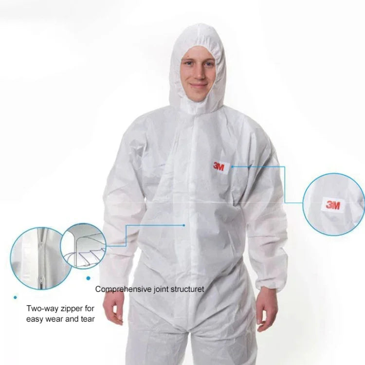 Combinaison de Sablage Anti-statique et Anti-chimique 3M 4515 Blanc Intégral avec Capuche, Taille : L, 3M L