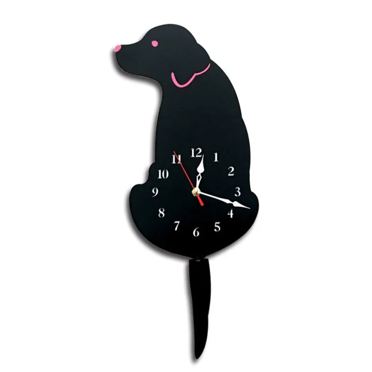 Horloge murale en forme de chien à piles avec queues oscillantes, décoration de chambre de bureau à domicile, taille : 42 x 18 cm, chien (noir), chien (blanc)
